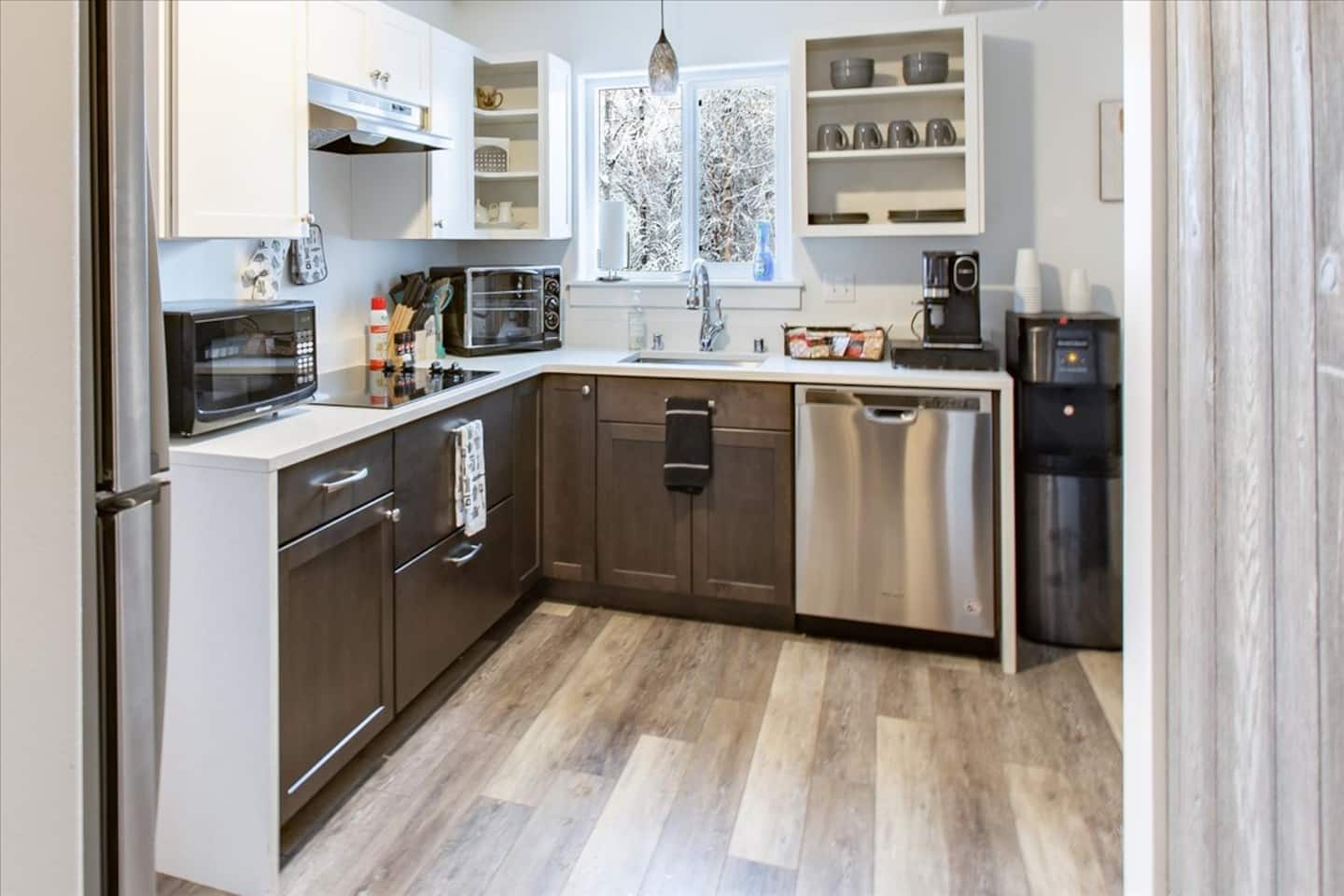 Fully equipped kitchen with stainless steel appliances