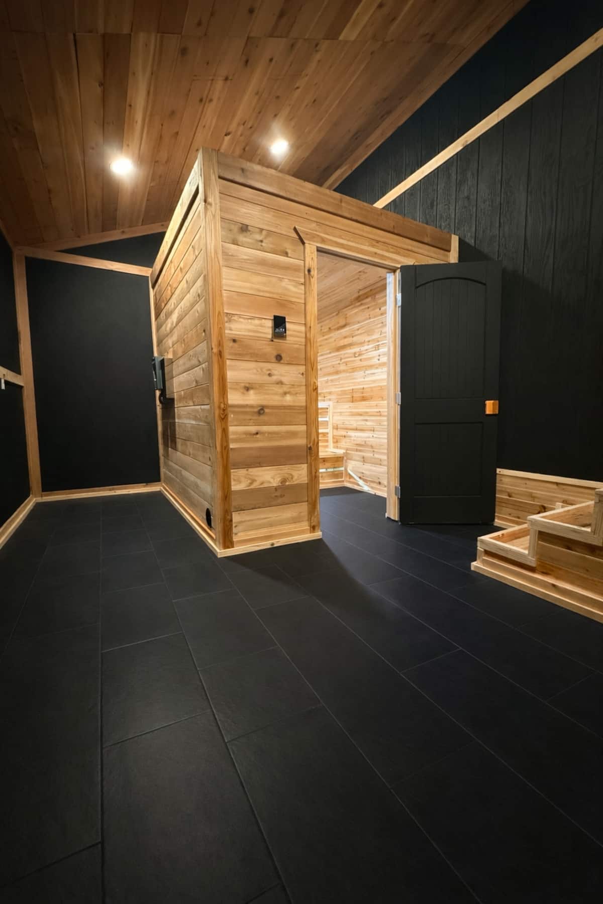 Cedar sauna room at Compass Cabin