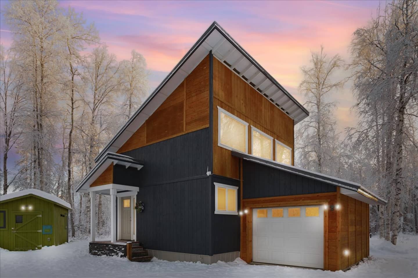 Compass Cabin in the snowy Caswell Lake woods